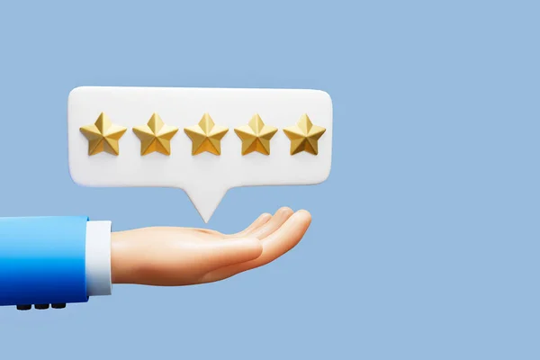 3d cartoon hand Positive customer hand rating star review icon of business service feedback. 3d illustration.