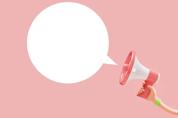 Cartoon Flexible Hand Holding Megaphone Pink Background Copy Space Illustration — Fotografia de Stock