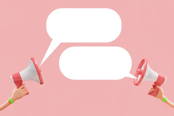 Cartoon Flexible Hand Holding Megaphone Pink Background Copy Space Illustration — Fotografia de Stock