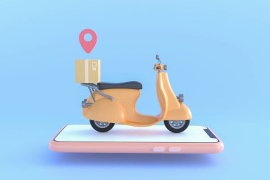 E-commerce concept, Delivery service on mobile application, Transportation delivery by truck, 3d illustration