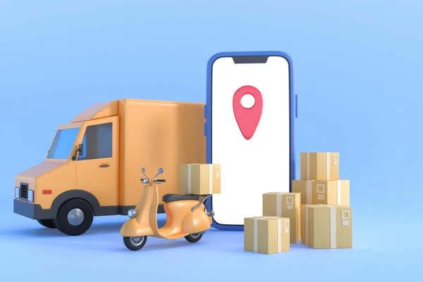 Commerce Concept Delivery Service Mobile Application Transportation Delivery Truck Illustration — Stockfoto