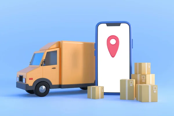 Commerce Concept Delivery Service Mobile Application Transportation Delivery Truck Illustration — ストック写真