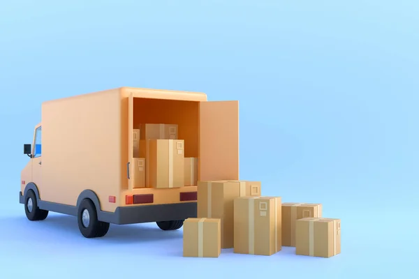 E-commerce concept, Delivery service on mobile application, Transportation delivery by truck, 3d illustration