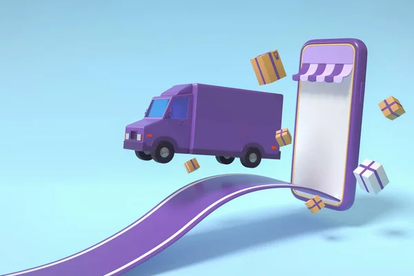 Commerce Concept Delivery Service Mobile Application Transportation Delivery Truck Illustration — 스톡 사진