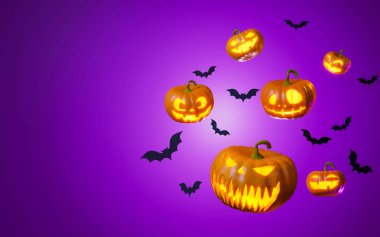 Halloween Jack O'Lantern Pumpkin and Bats. 3d illustration