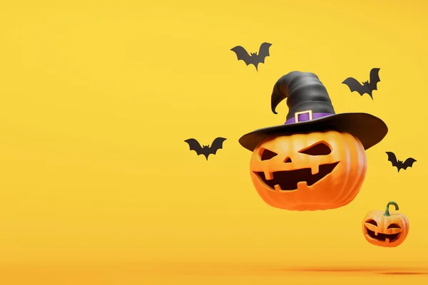 Halloween Jack O\'Lantern Pumpkin and Bats. 3d illustration