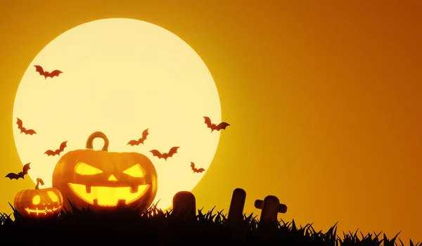 Halloween Pumpkins Moonlight Illustration Stock-billede