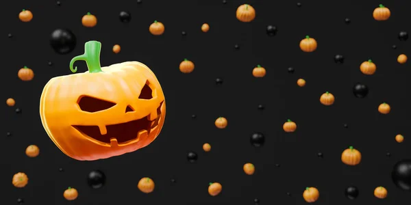 Halloween Jack Lantern Calabazas Ilustración Fondo Negro Patrón —  Fotos de Stock