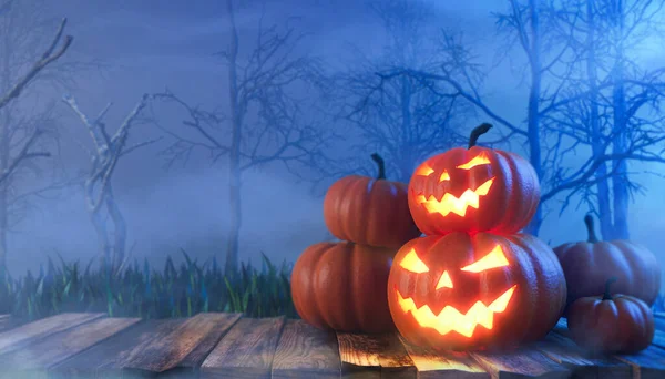 Läskig Halloween Pumpa Jack Lantern Med Ett Ondskefullt Ansikte Och — Stockfoto