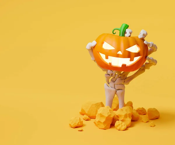 Csontos Kezek Halloweeni Sütőtökkel Illusztráció Jogdíjmentes Stock Fotók