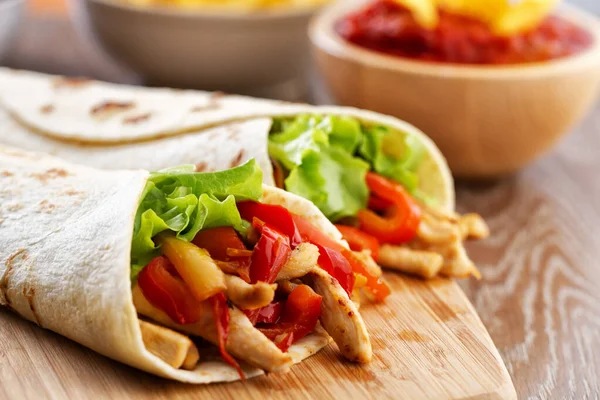 Mexican Fajitas Chicken Vegetables — Stock Photo, Image