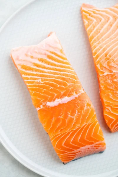 Fresh Salmon Fillet Plate Delicious Salmon Steak High Quality Photo — Stock Photo, Image