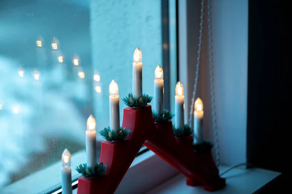 Advent Electric Candles Window Sill — стоковое фото