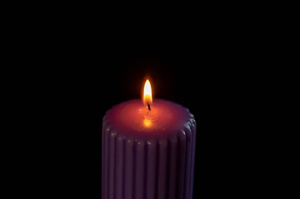 Purple Candle Orange Flame Black Background — Stock Photo, Image