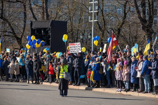 Рига Латвія Березня 2022 Протест Проти Війни Україні Російському Вторгненні — стокове фото