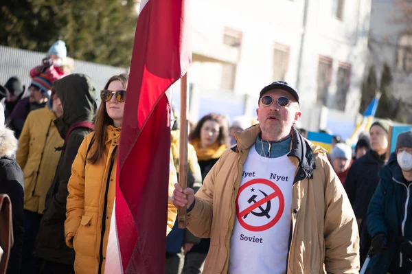 Рига Латвія Березня 2022 Протест Проти Війни Україні Російському Вторгненні — стокове фото