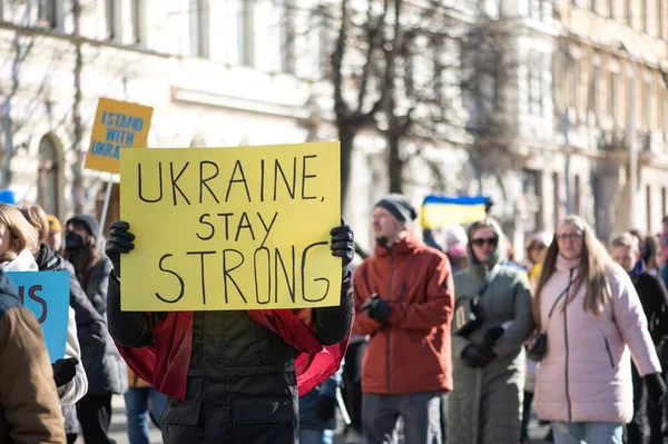 Riga Latvia Mars 2022 Protest Mot Krig Ukraina Russlands Invasjon – stockfoto