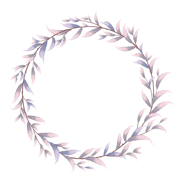 Pink Purple Leaves Wreath Watercolor Style Space Your Text — Stock Vector