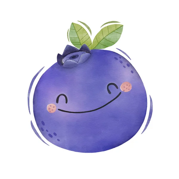 Watercolor Cute Blueberry Cartoon Character — Stock Vector