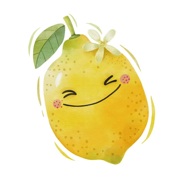 Watercolor Cute Lemon Cartoon Character — Stock Vector