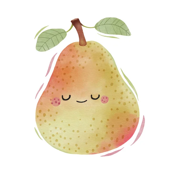 Watercolor Cute Pear Cartoon Character — Stock Vector