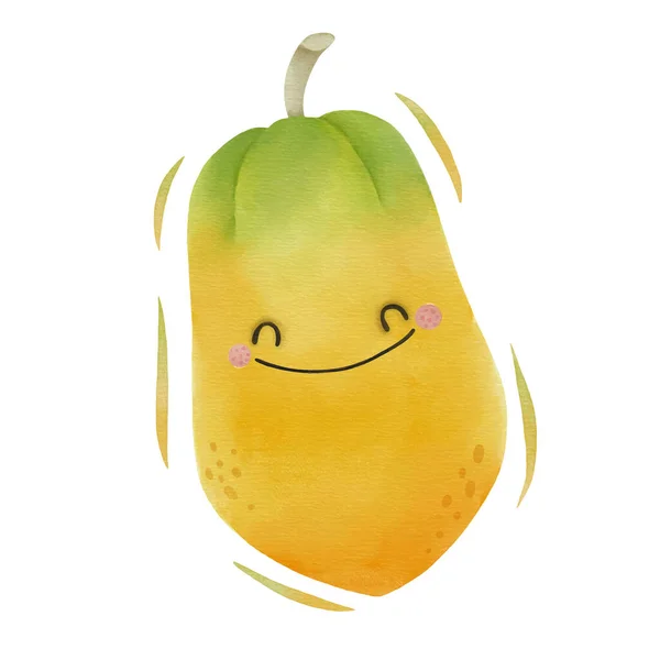 Watercolor Cute Papaya Cartoon Character — Stock Vector