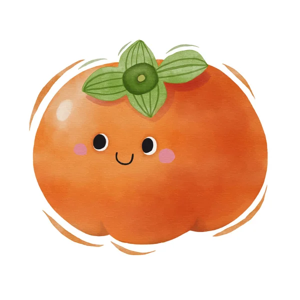 水彩かわいい柿の漫画のキャラクター — ストックベクタ