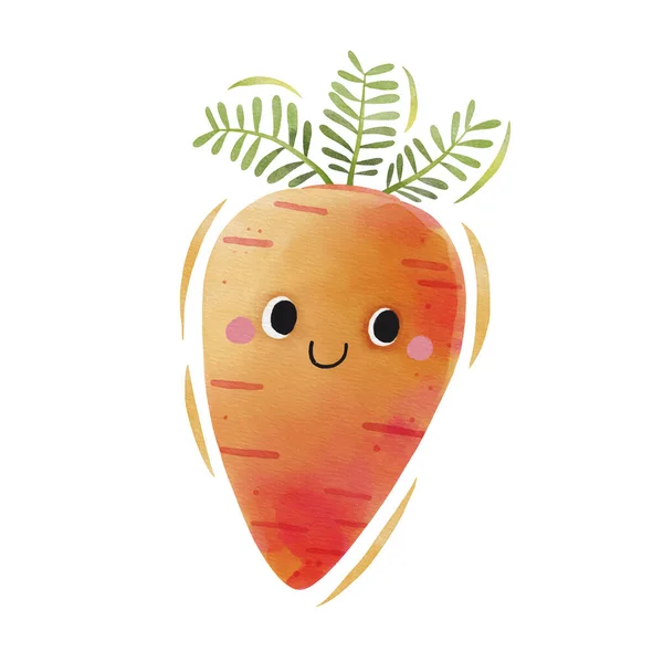 Watercolor Cute Carrot Cartoon Character Vector Illustration — Stock Vector