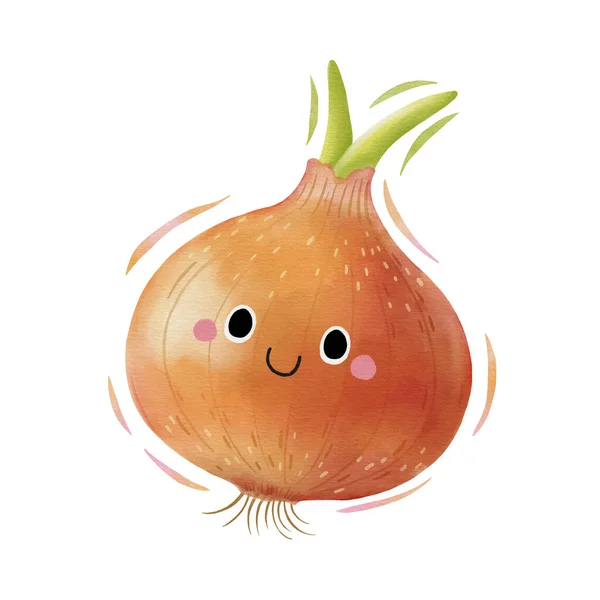 Watercolor Cute Onion Cartoon Character Vector Illustration — Διανυσματικό Αρχείο