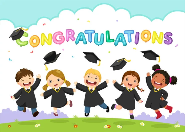 Happy Graduation Day Vector Illustration Students Celebrating Graduation — Archivo Imágenes Vectoriales