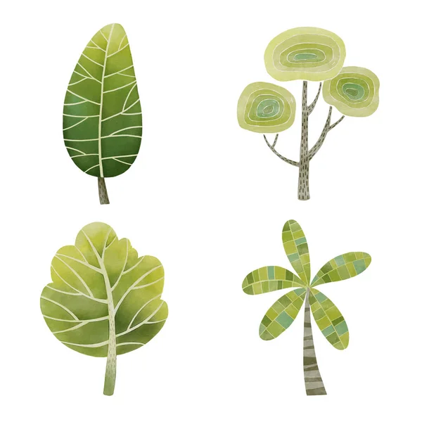 Digital Aquarell Malerei Grüner Baum Set — Stockvektor