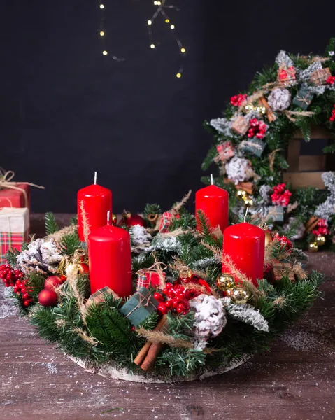 Christmas Composition Beige Tones Dark Background — Stock Photo, Image
