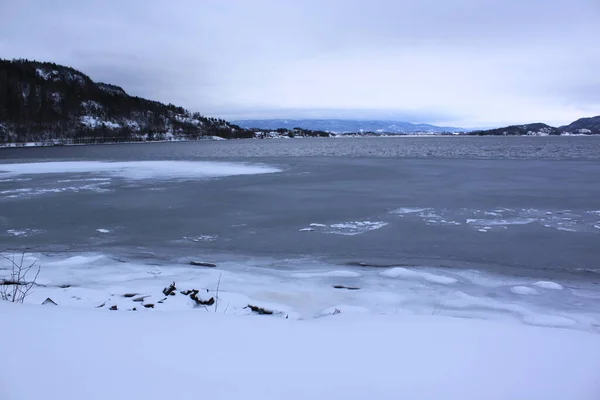 峡湾海岸的冬季景观 Holmestrand — 图库照片