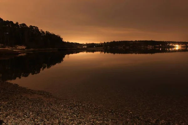 Reflection Sky Trees Water Dusk Lysaker — Fotografia de Stock