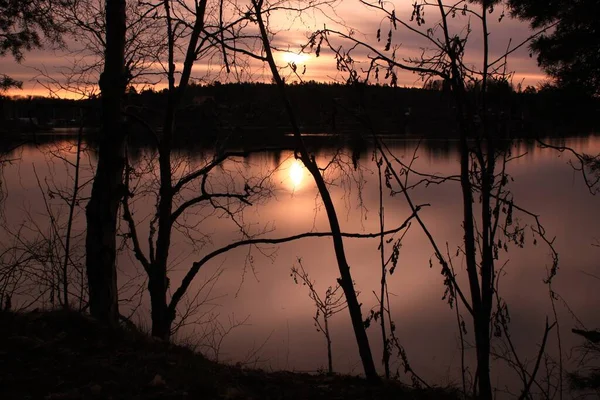 Reflexion Der Aufgehenden Sonne Wasser Lysaker — Stockfoto
