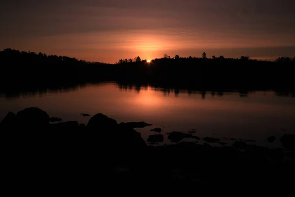 Sonnenaufgang Über Ruhigem Wasser Lysaker — Stockfoto