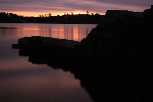 Východ Slunce Nad Skalnatým Pobřežím Lysaker — Stock fotografie