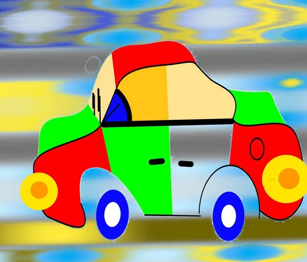 Soyut bir arkaplanda çok renkli bir araba