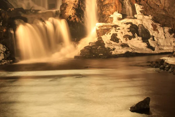Wasserfall Bei Nacht Lysaker — Stockfoto