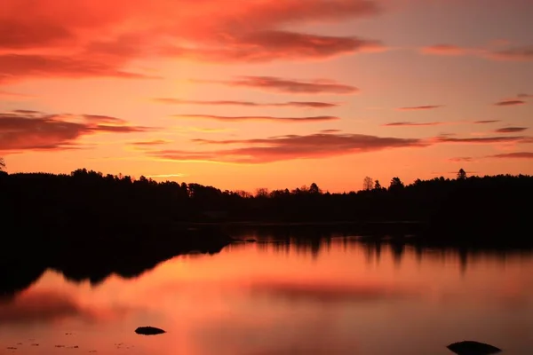 Sonnenaufgang Über Ruhigem Wasser Lysaker — Stockfoto