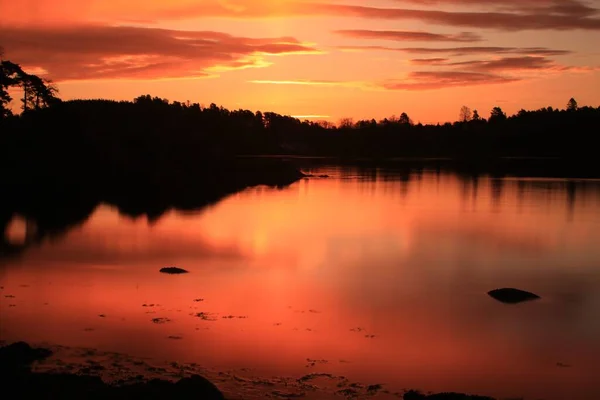 Sonnenaufgang Über Ruhigem Wasser Lysaker — Stockfoto