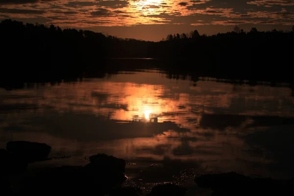 Salida Del Sol Sobre Aguas Tranquilas Lysaker — Foto de Stock