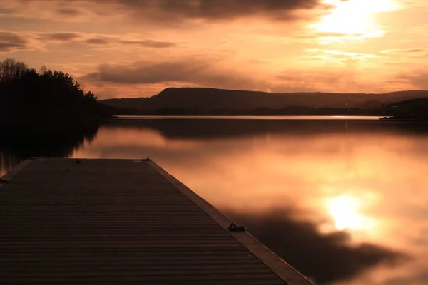 Seebrücke Mit Sonnenuntergang Fornebu — Stockfoto