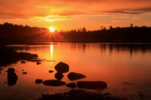 Sonnenaufgang Über Ruhigem Wasser Lysaker — Stockfoto