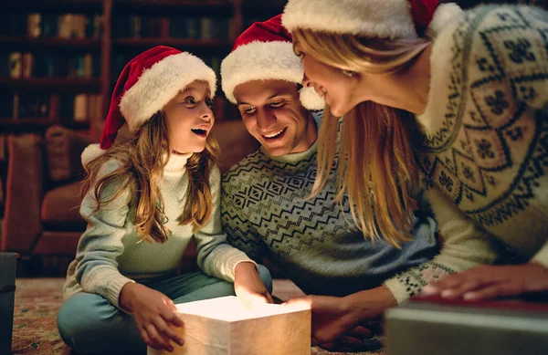Mutlu Noeller Mutlu Yıllar Mutlu Aile Noel Baba Şapkalarıyla Yeni — Stok fotoğraf