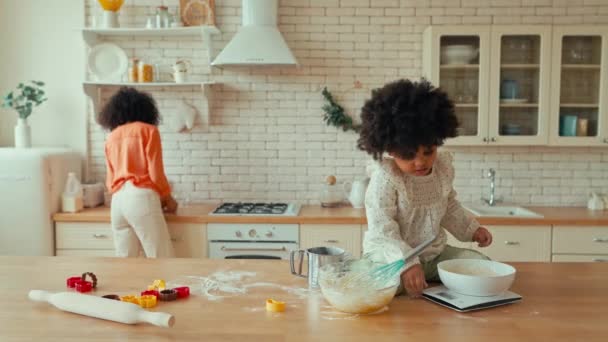 Afroamerikanerin Mit Ihrer Kleinen Tochter Mit Lockigem Flauschhaar Die Spaß — Stockvideo