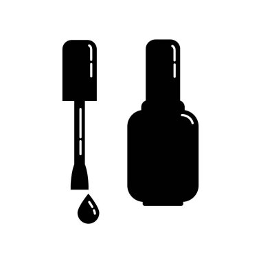 Fırçayla kaplanmış kozmetik kaplama tırnak cilası. Kadın makyaj ürünü. Plastik ya da cam şişe. Moda ve tarz. Siyah siluet. Ayrı bir nesne. Görüntü izole edilmiş beyaz arkaplan