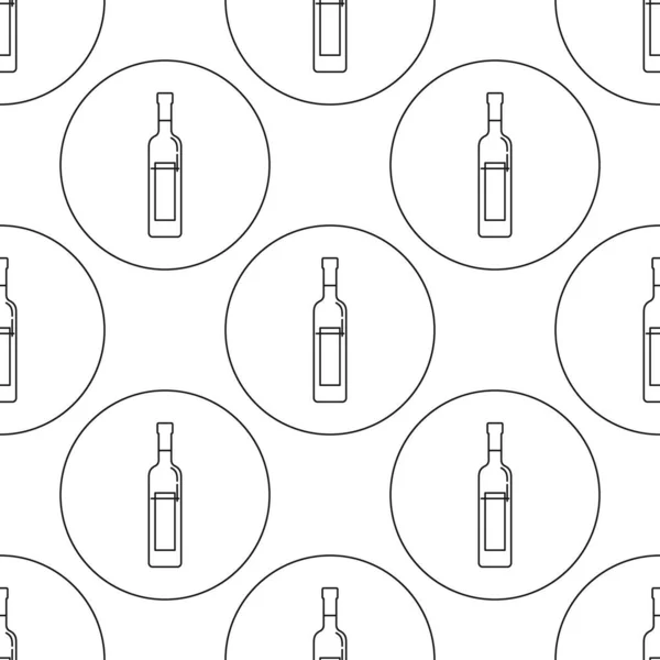 无缝隙的伏特加酒瓶型 呈扁平型 线条细长 背景形式是圆的 重复墙纸样式的饮料 餐厅的黑白模板 — 图库矢量图片
