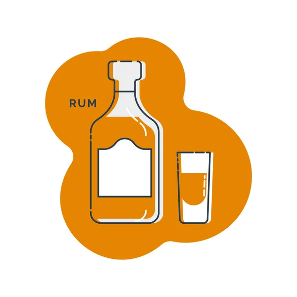 Garrafa Vidro Rum Arte Linha Estilo Plano Restaurante Ilustração Alcoólica —  Vetores de Stock