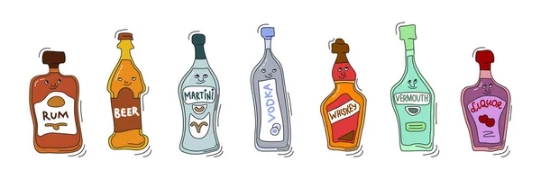 Ron Cerveza Martini Vodka Whisky Vermut Licor Con Sonrisa Sobre — Archivo Imágenes Vectoriales